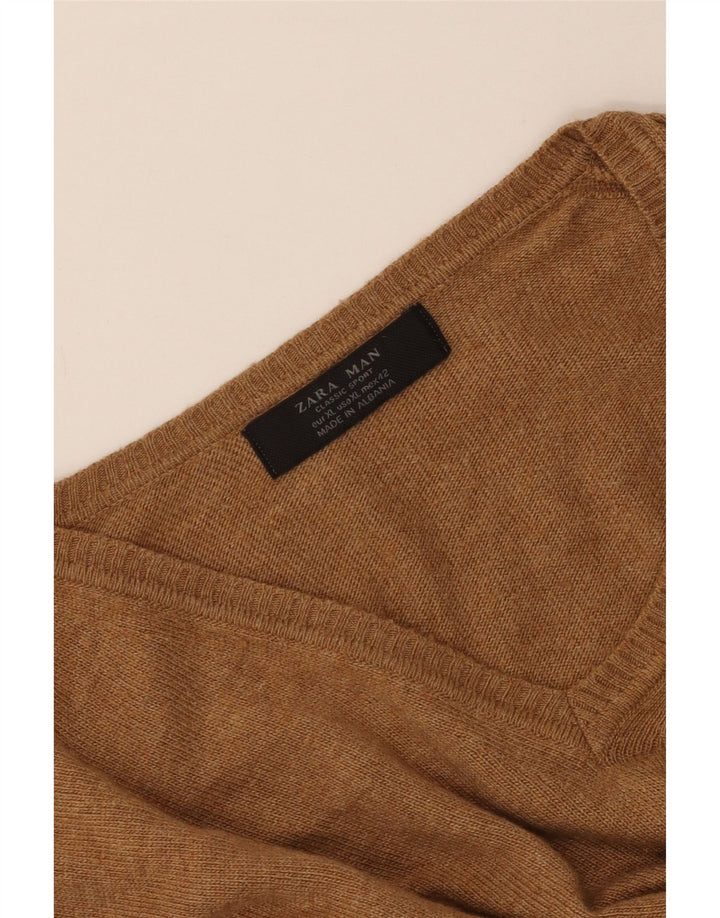 Мужской джемпер с v-образным вырезом ZARA XL, коричневый