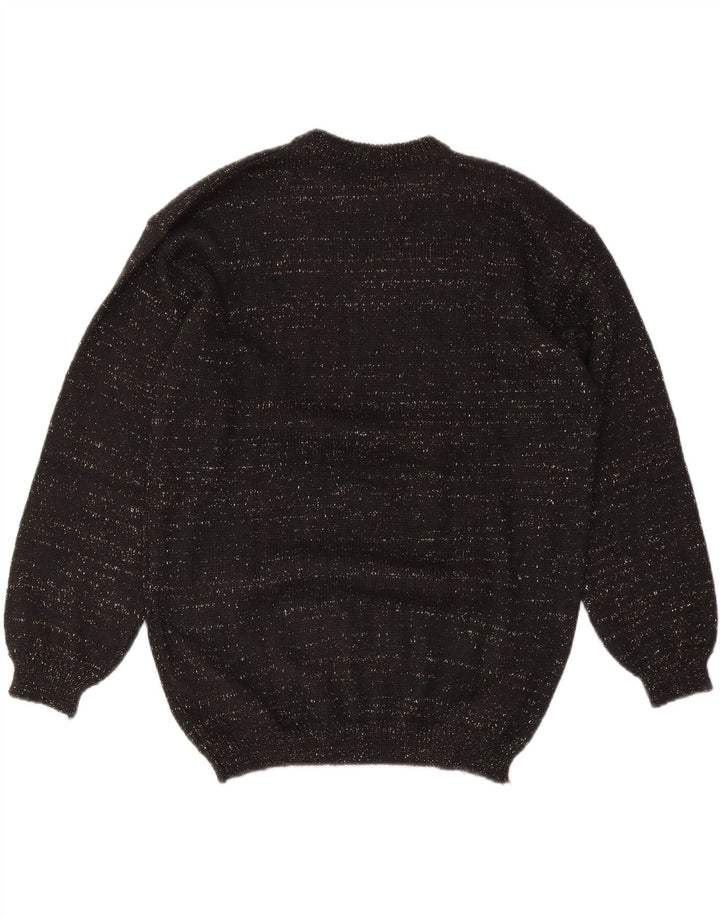 ВИНТАЖНЫЙ женский джемпер с круглым вырезом, Великобритания 14, средний черный с узором аргайл/ромб