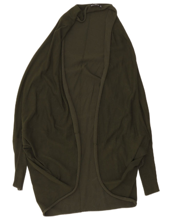 Женский длинный длинный открытый кардиган Zara UK 14, средний цвет хаки