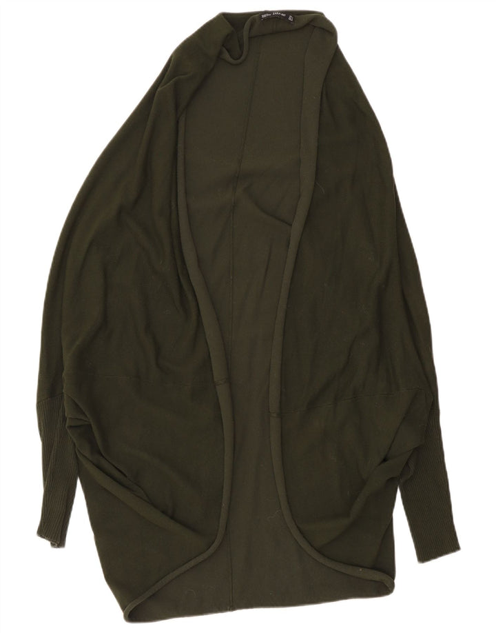 Женский длинный длинный открытый кардиган Zara UK 14, средний цвет хаки