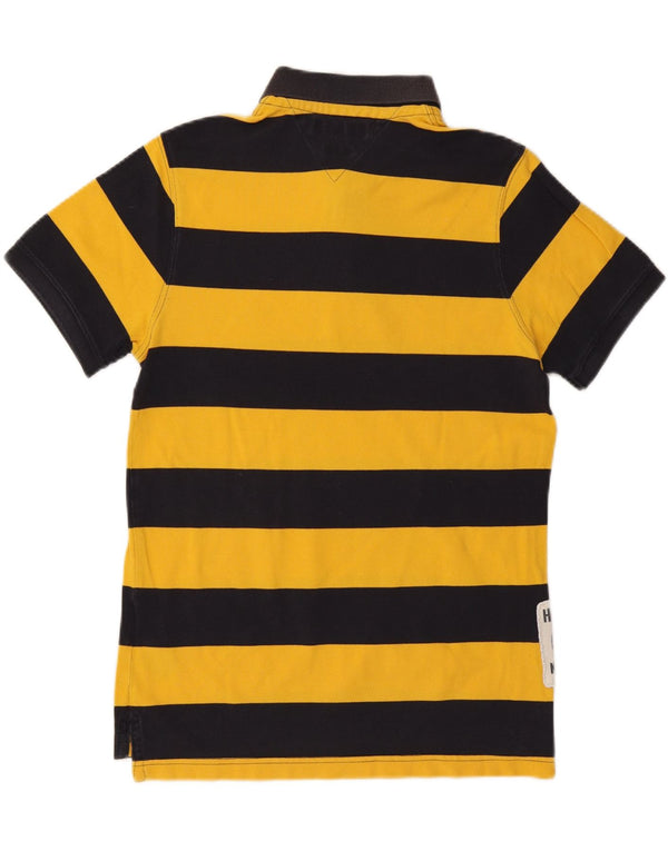 TOMMY HILFIGER Mens Slim Fit Polo Shirt Large Yellow Striped Cotton