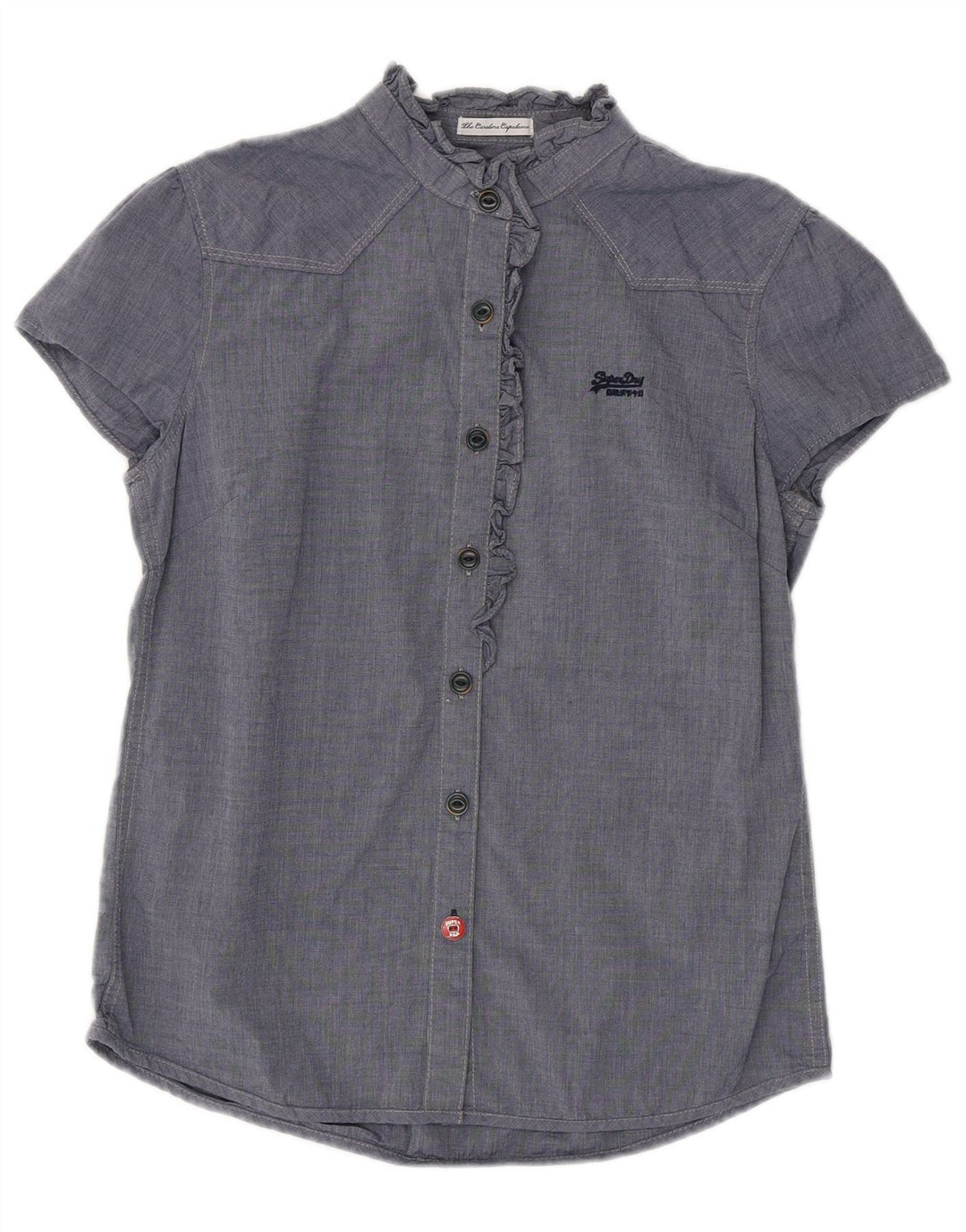 SUPERDRY Женская блузка-рубашка с рюшами спереди UK 12 Средний Темно-Синий