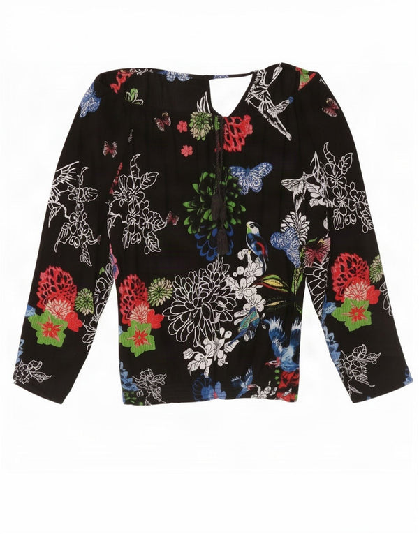 Женская блузка оверсайз с длинным рукавом Desigual, Великобритания, 18 XL, черная с цветочным принтом
