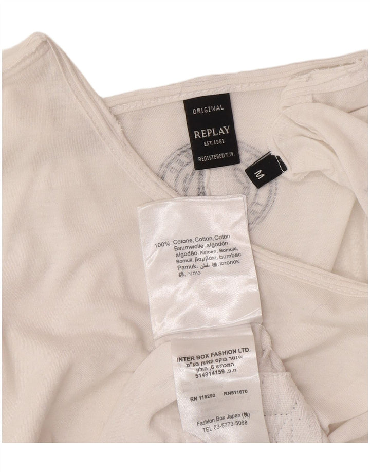 REPLAY Mens Top Long Sleeve Medium White Cotton