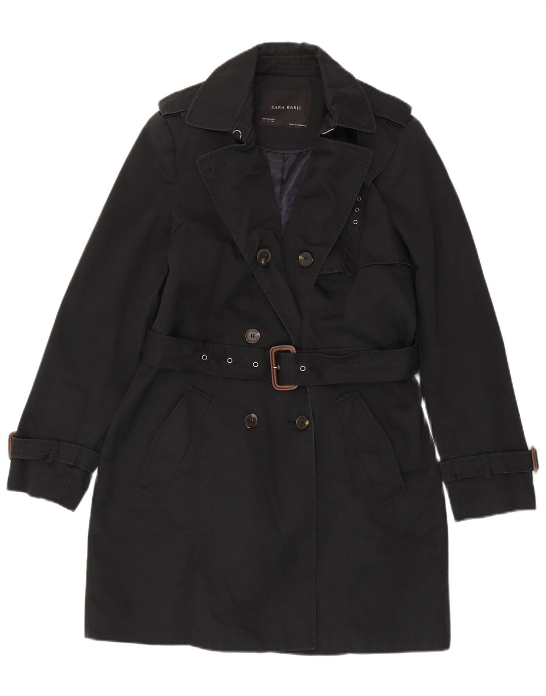 Женский тренч Zara UK 16, большой черный хлопок