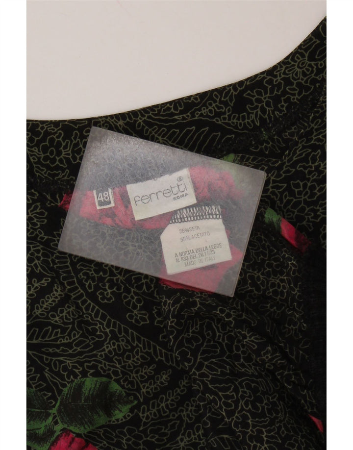 FERRETTI Женская блузка с длинным рукавом IT 48 XL, черная, шелковая с цветочным принтом