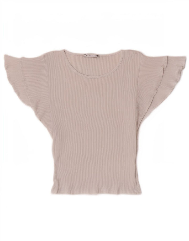 Женская укороченная блузка с крыльями летучей мыши Zara UK 8, маленький белый хлопок