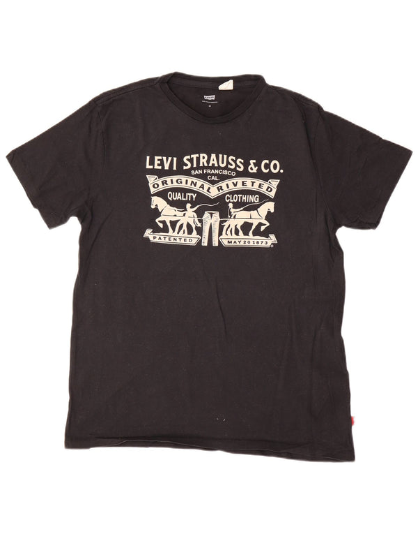 Мужская футболка с рисунком Levi's, верх среднего размера, черный хлопок, хлопок
