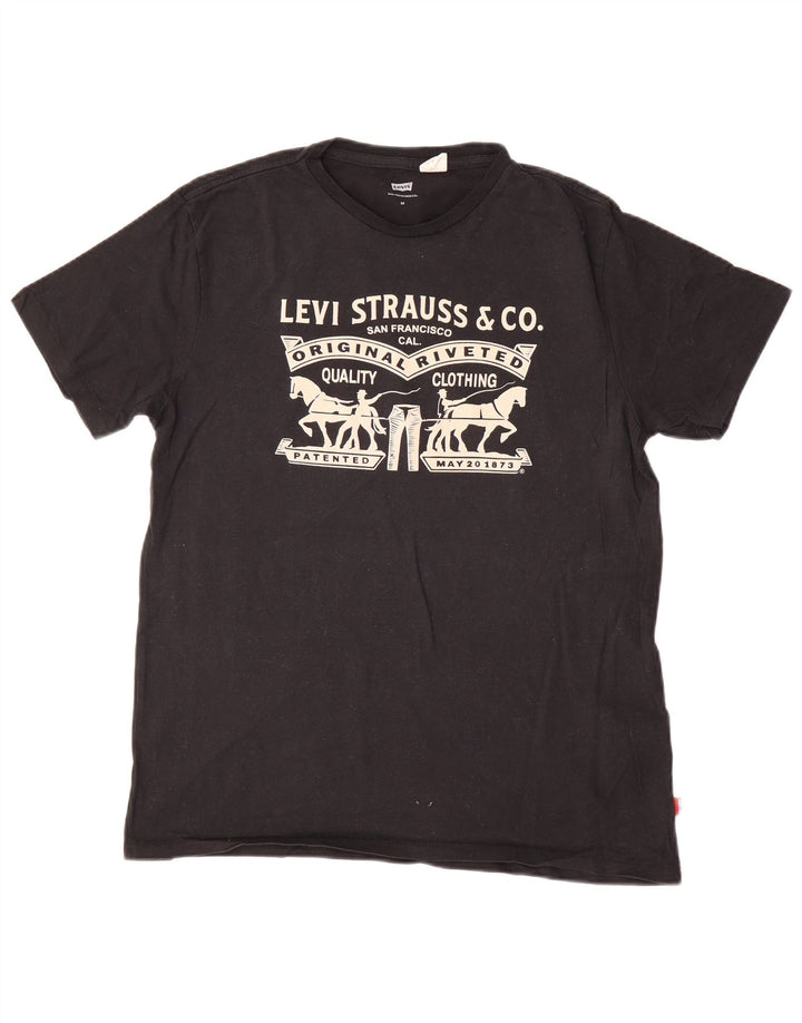 Мужская футболка с рисунком Levi's, верх среднего размера, черный хлопок, хлопок
