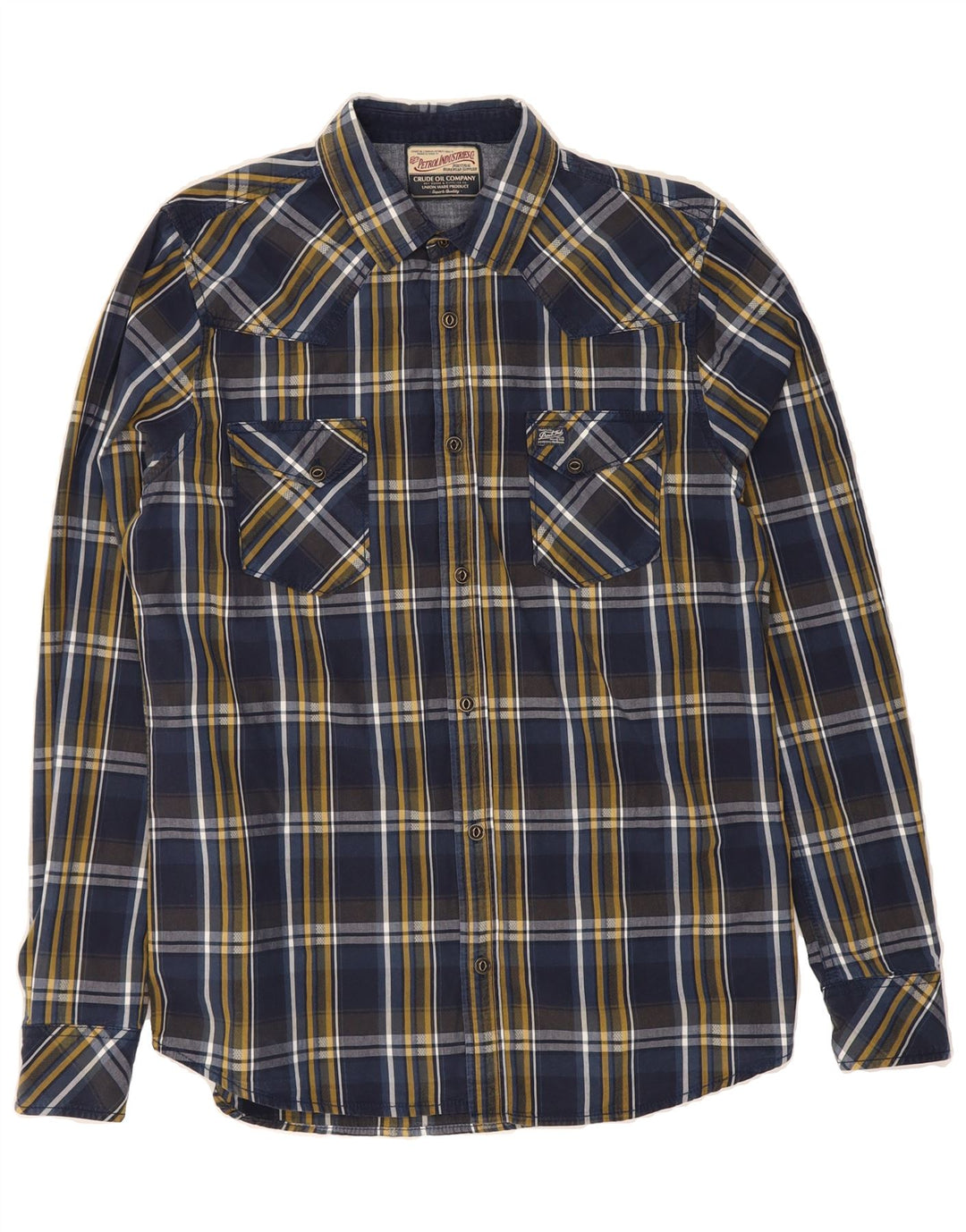 PETROL INDUSTRIES Mens Shirt XL Navy Blue Check Cotton Vintage Petrol Industries and Second-Hand Petrol Industries from Messina Hembry 
