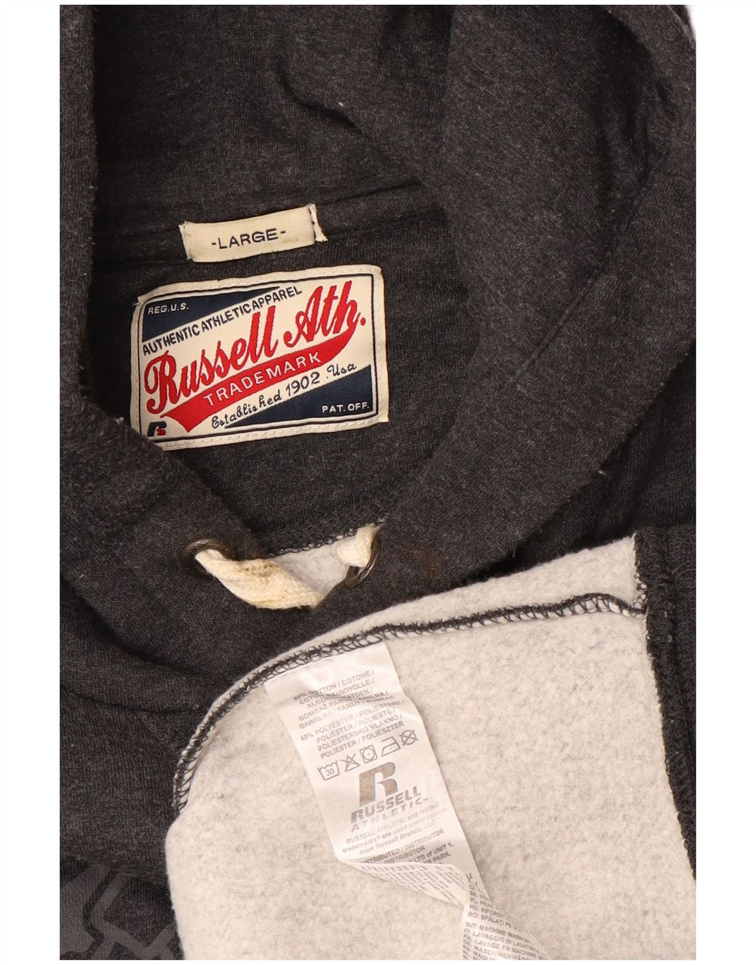 Мужской джемпер с капюшоном RUSSELL ATHLETIC, большой размер, серый хлопок, хлопок