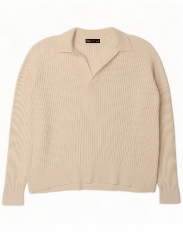 Женский джемпер с воротником поло Marks & Spencer UK 22 3XL Off White Viscose