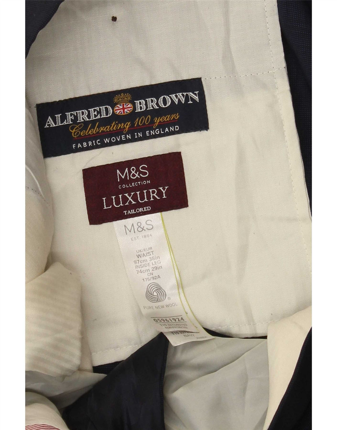 Мужские прямые костюмные брюки Marks & Spencer W38 L29 темно-синие шерстяные