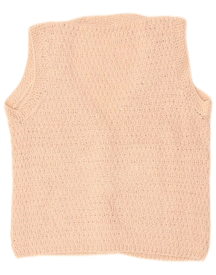 VINTAGE Женский кардиган без рукавов UK 14 Средний Бежевый