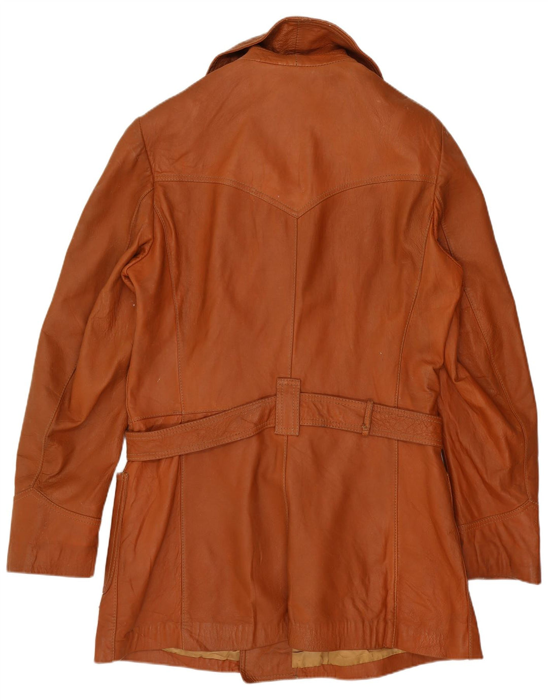 Винтажное женское двубортное кожаное пальто UK 14, средний коричневый цвет