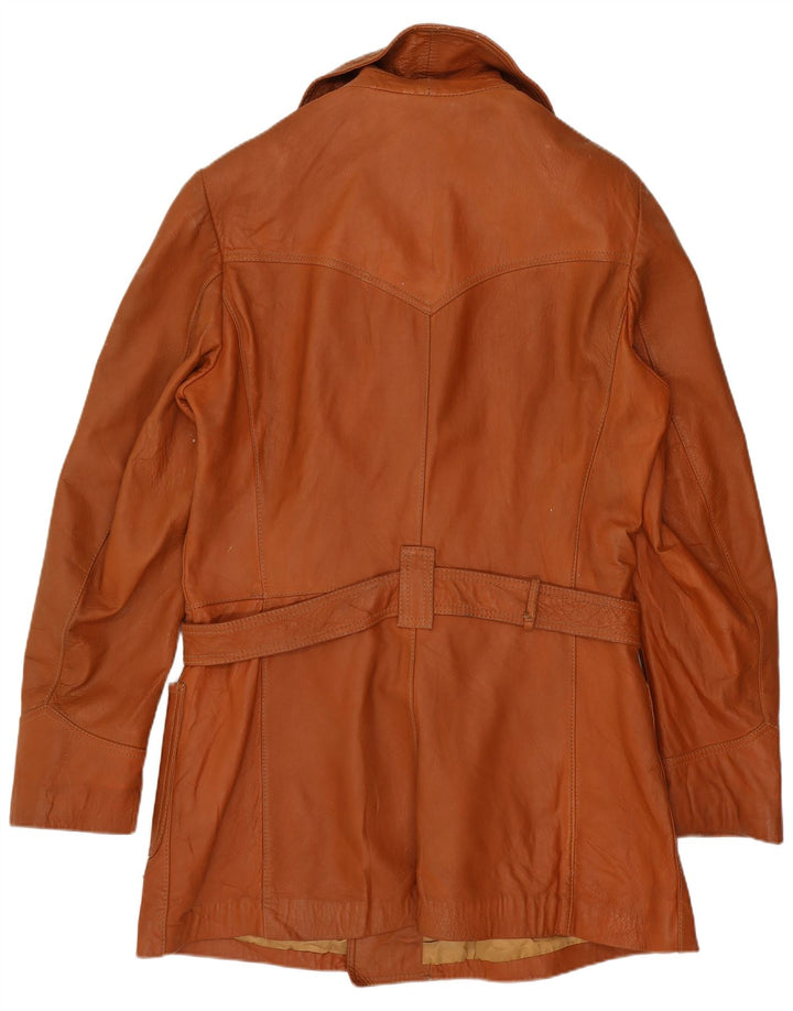 Винтажное женское двубортное кожаное пальто UK 14, средний коричневый цвет