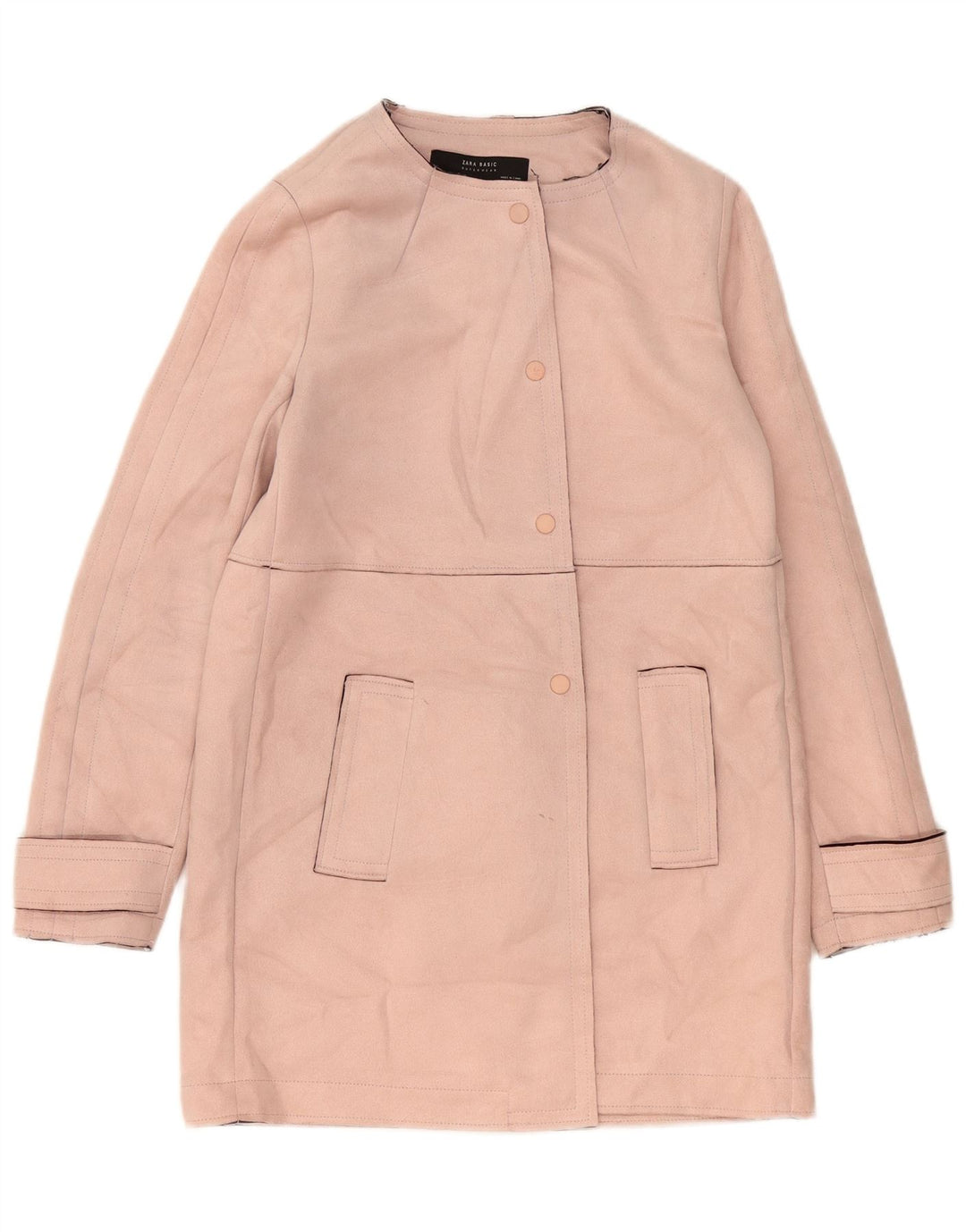 Женское пальто из искусственной замши Zara UK 14, полиэстер среднего розового цвета