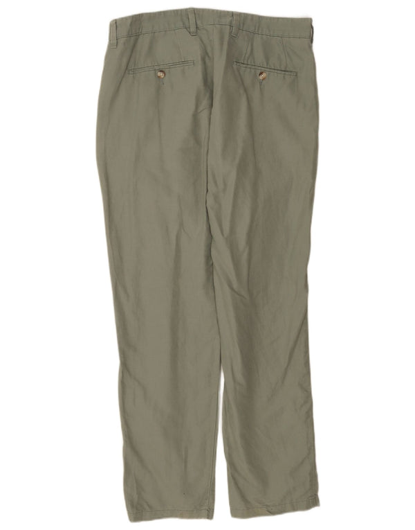 Marks & Spencer Mens Straight Chino Trousers W34 L31 Green Cotton