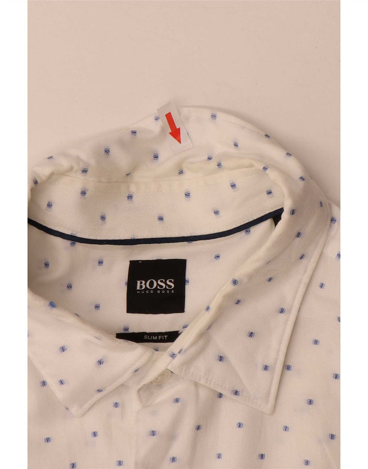 Мужская рубашка приталенного кроя Hugo Boss, большой белый хлопок в крапинку
