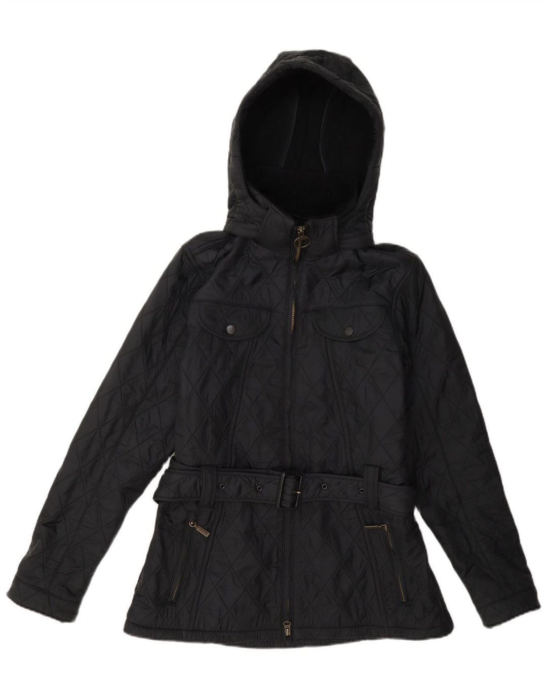 Женская стеганая куртка с капюшоном Barbour UK 12, полиамид среднего серого цвета