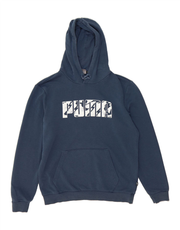 PUMA Mens Graphic Hoodie Jumper Medium Navy Blue Cotton Vintage Puma and Second-Hand Puma from Messina Hembry 