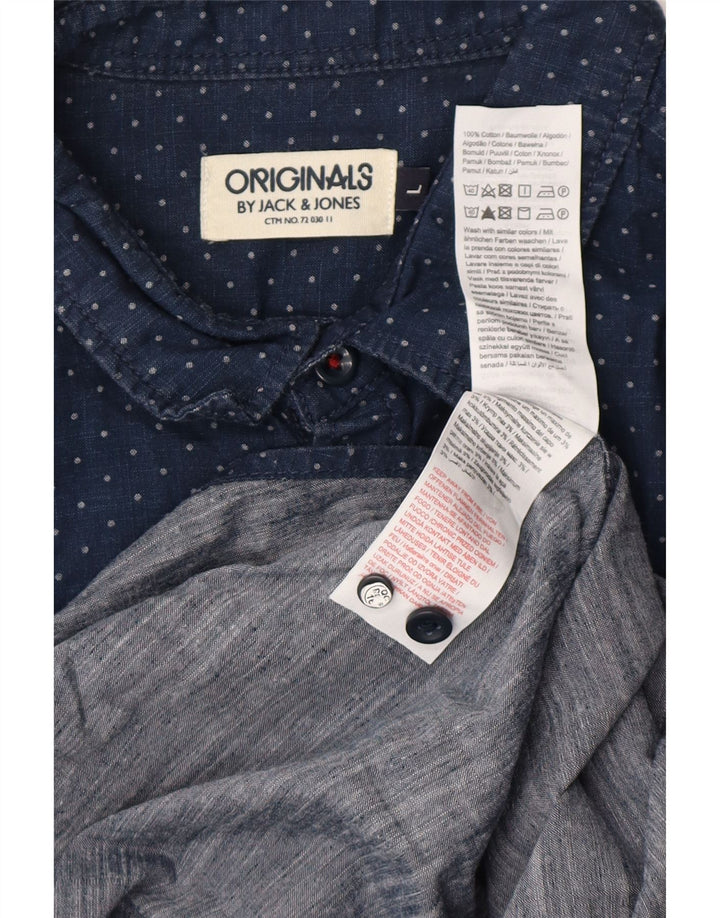 Мужская рубашка JACK & JONES, большая темно-синяя пятнистая хлопковая рубашка