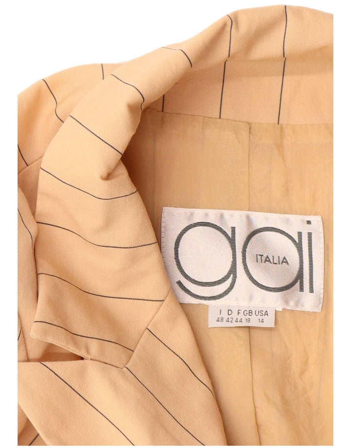 ВИНТАЖНЫЙ женский двубортный пиджак, Великобритания, 18 XL, бежевый в тонкую полоску