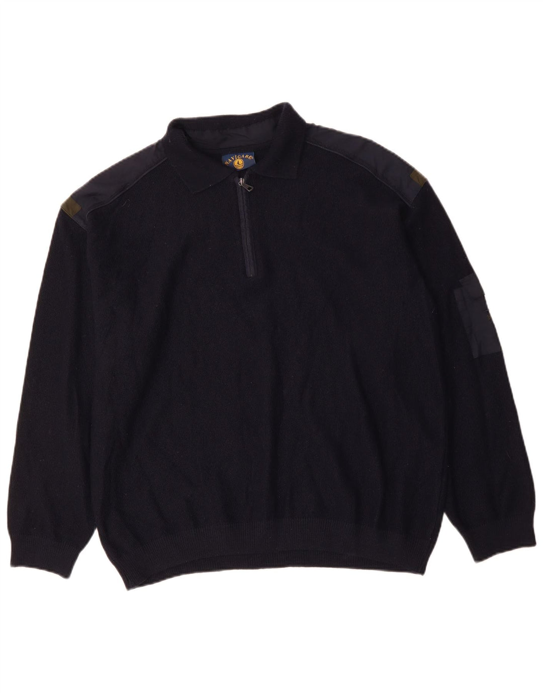 NAVIGARE Мужской свитер с воротником-поло на молнии 2XL Темно-синий из шерсти мериноса