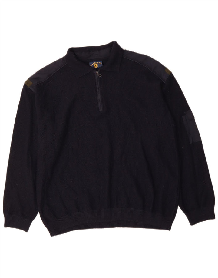 NAVIGARE Мужской свитер с воротником-поло на молнии 2XL Темно-синий из шерсти мериноса