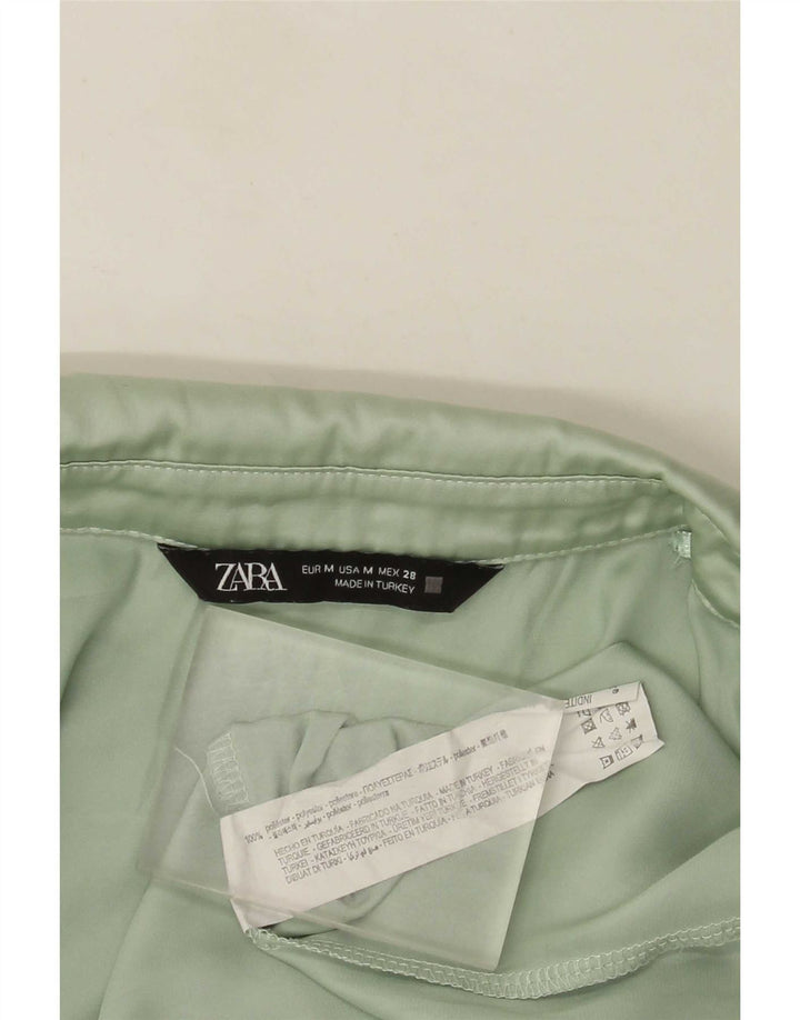 Женская блузка-рубашка оверсайз Zara UK 14, полиэстер, средний зеленый цвет