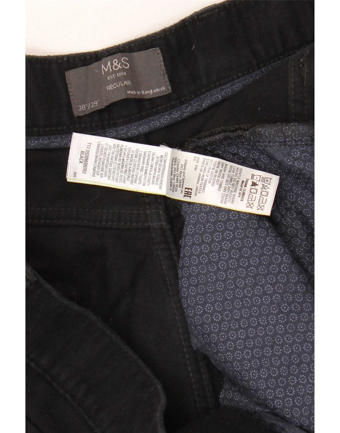 Мужские повседневные брюки стандартного кроя Marks & Spencer W38 L29, черный хлопок