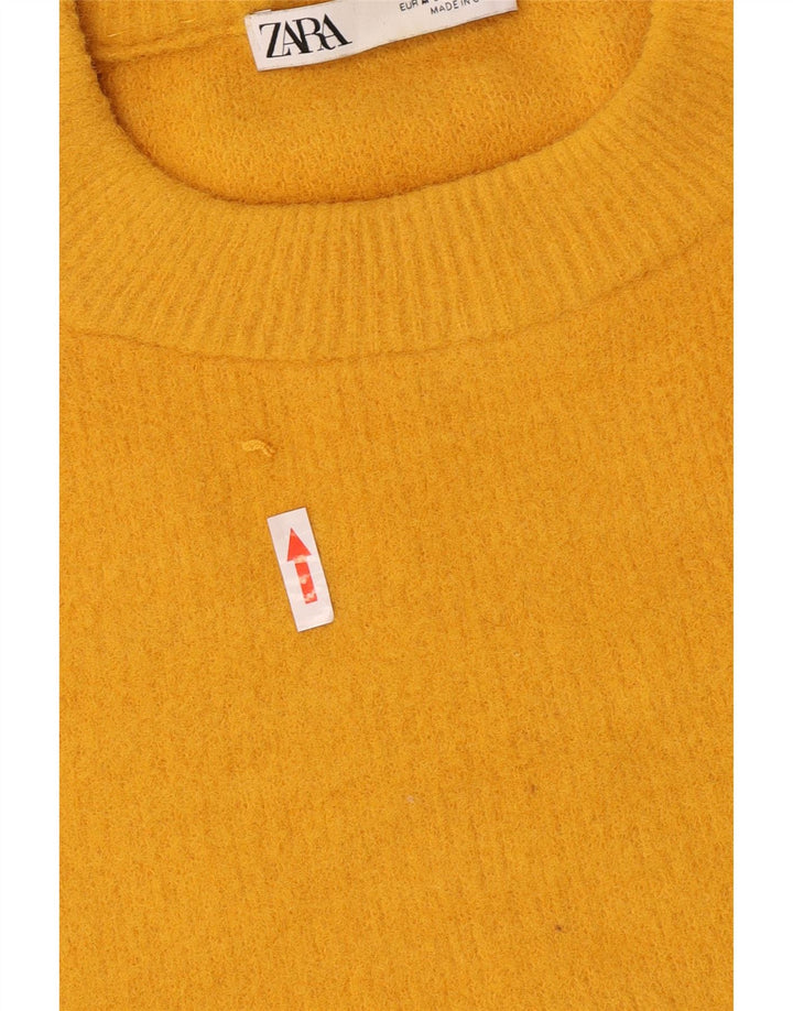 Женский джемпер с круглым вырезом Zara UK 14, нейлон среднего желтого цвета