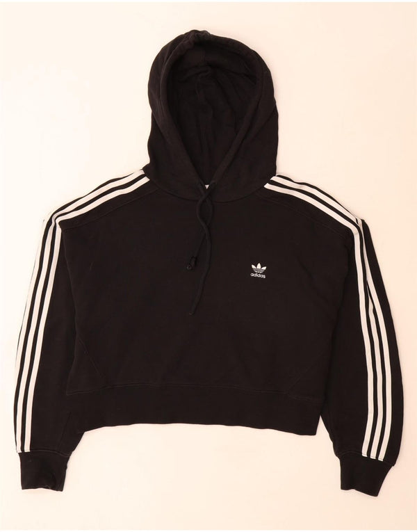 Женский укороченный джемпер с капюшоном Adidas Oversized UK 12, средний черный хлопок