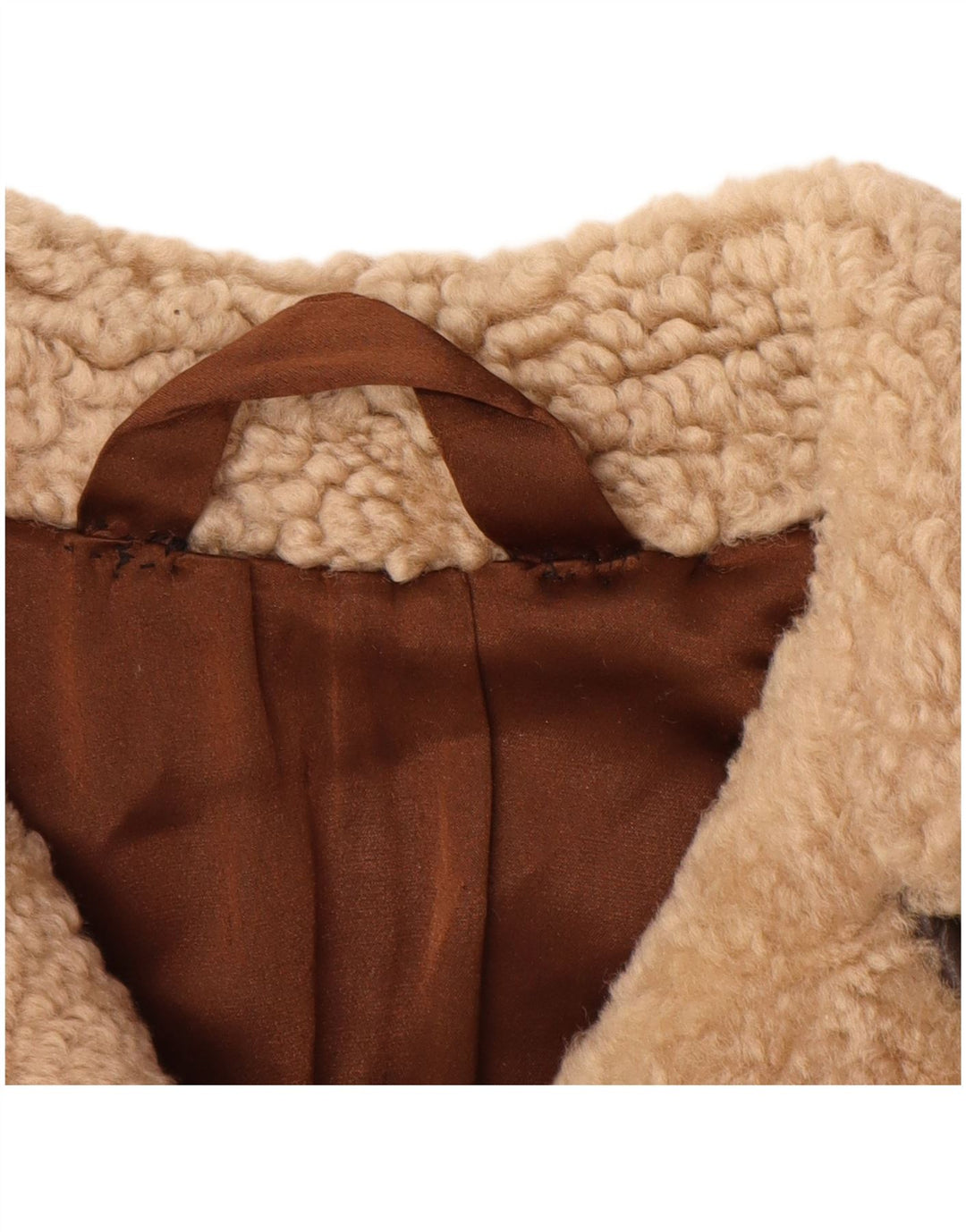 ВИНТАЖНОЕ женское пальто из искусственного меха UK 14 Средний Бежевый