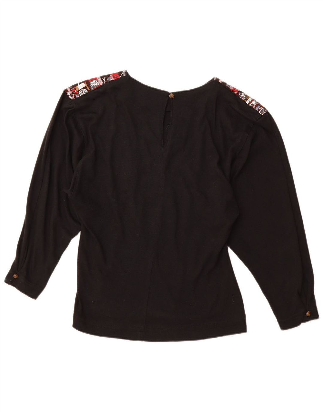 ВИНТАЖНАЯ женская блузка с длинными рукавами и графикой, топ UK 12, средний черный акрил