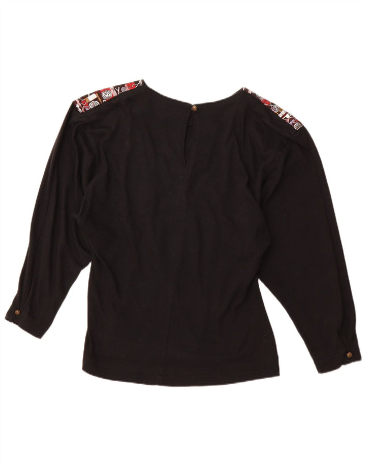 ВИНТАЖНАЯ женская блузка с длинными рукавами и графикой, топ UK 12, средний черный акрил