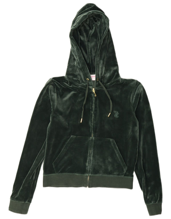 Женский укороченный велюровый свитер с капюшоном на молнии Juicy Couture UK 14, средний зеленый цвет