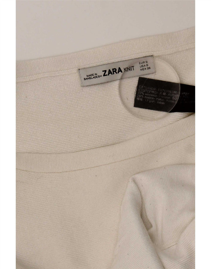 Zara Женский оверсайз-топ с длинным рукавом UK 10, маленький размер, белая вискоза