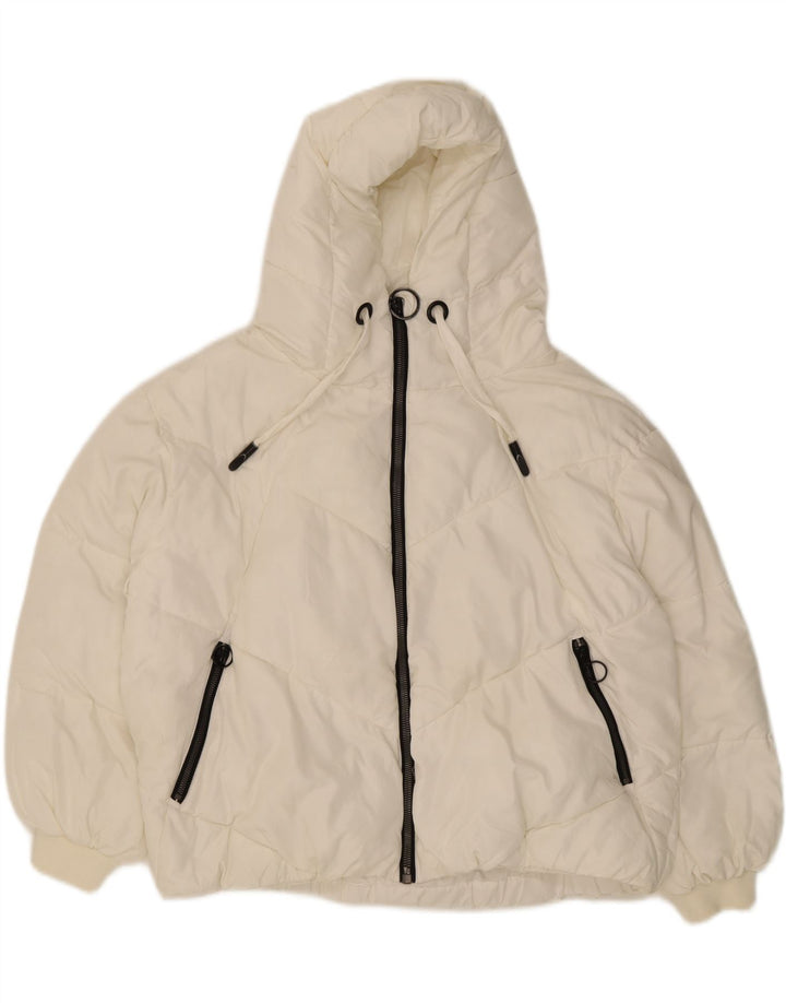 ZARA Womens Oversized Hooded Padded Jacket UK 12 Medium White Vintage Zara and Second-Hand Zara from Messina Hembry 
