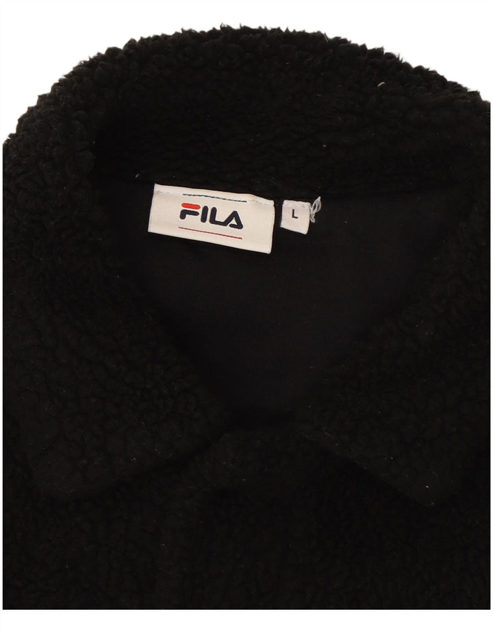 FILA Womens Graphic Fleece Jacket UK 16 Large Black Polyester