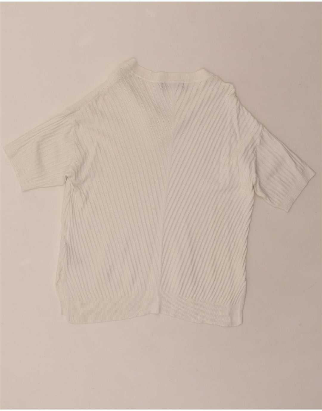 MARKS & SPENCER Womens V-Neck Jumper Sweater UK 14 Medium White Vintage Marks & Spencer and Second-Hand Marks & Spencer from Messina Hembry 