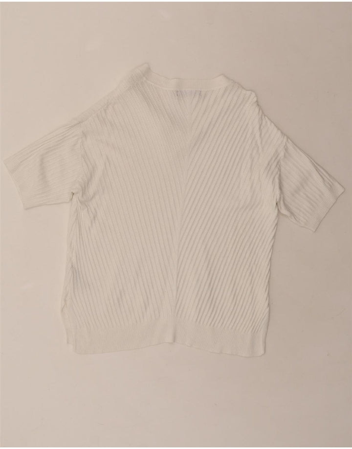 MARKS & SPENCER Womens V-Neck Jumper Sweater UK 14 Medium White Vintage Marks & Spencer and Second-Hand Marks & Spencer from Messina Hembry 