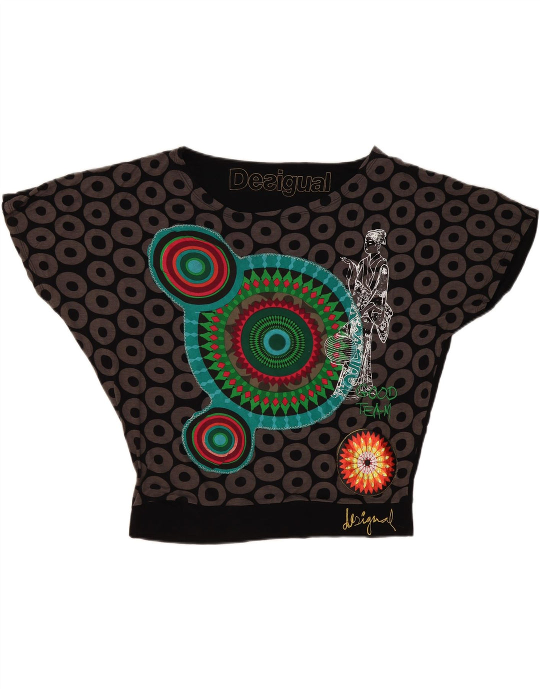Женская блузка большого размера с рисунком Desigual UK 16, большая черная с геометрическим узором