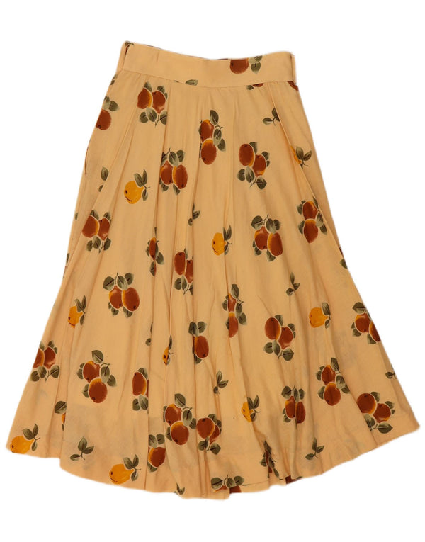 VINTAGE Womens Abstract Pattern Pleated A-Line Skirt W24 XS Beige