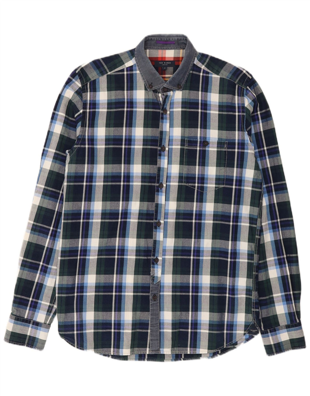 Мужская рубашка Ted Baker, размер 4, большая темно-синяя клетка, хлопковая рубашка