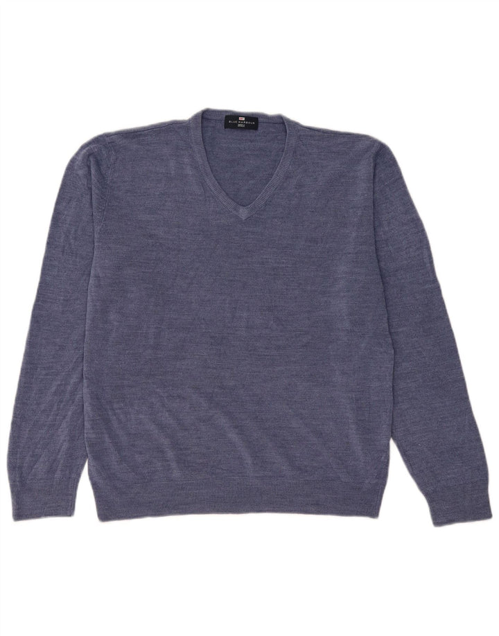 Мужской джемпер с v-образным вырезом Marks & Spencer Blue Harbour, большой синий акрил