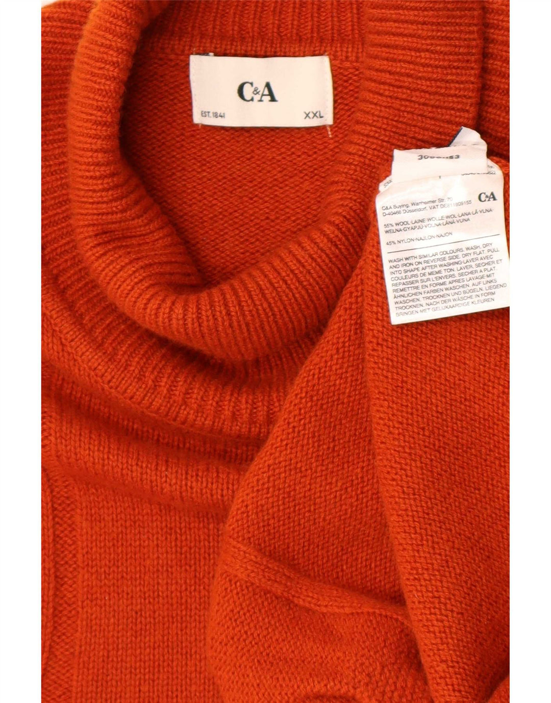 Мужской джемпер C&A с высоким воротником, 2XL, оранжевый, шерсть