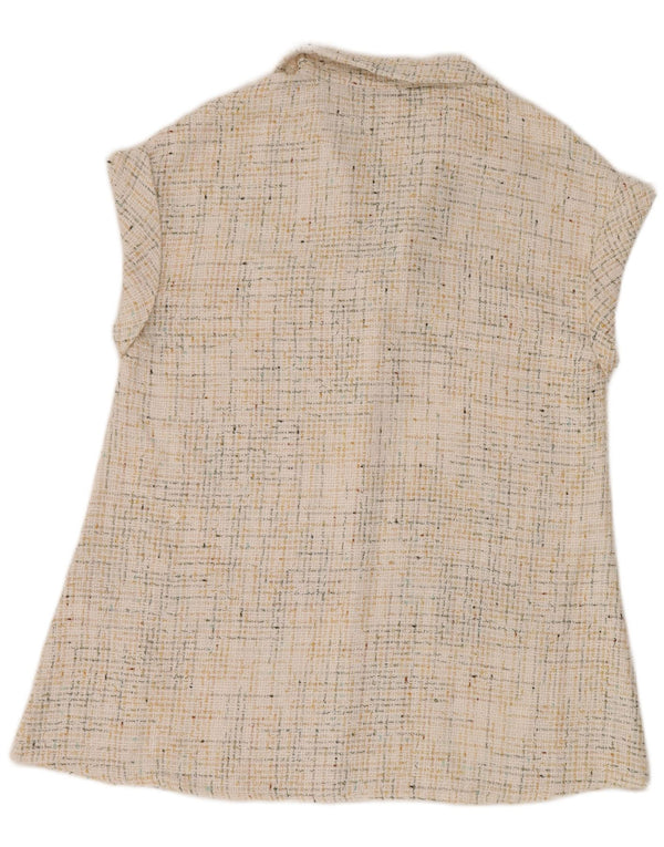 Женская рубашка-поло без рукавов Zara UK 14, средний цвет, белый полиэстер с крапинками