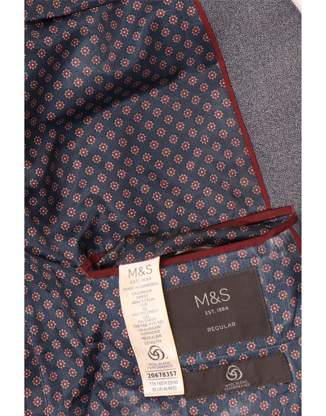 Мужской пиджак стандартного кроя с 2 пуговицами Marks & Spencer UK 46 XL темно-синий