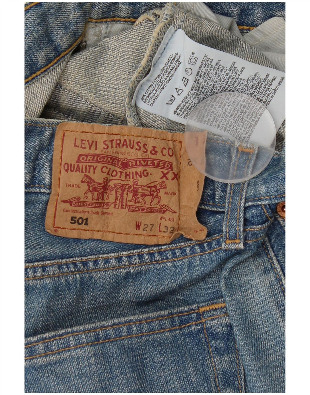 Мужские прямые джинсы Levi's 501 W27 L32 синие, хлопок